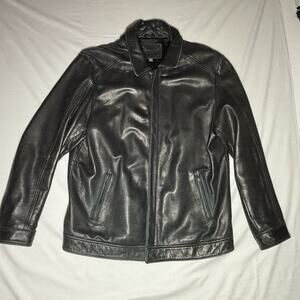 Merona Men’s Leather Jacket Size Large Black Zip Front Coat
